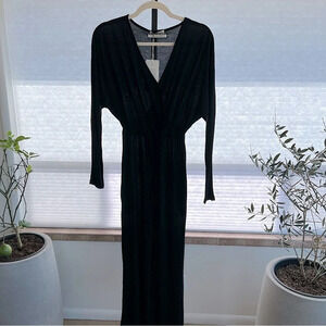 Gracemade Soft Modal V Wrap Long Sleeve Jumpsuit Black XS NWT Classic Casual